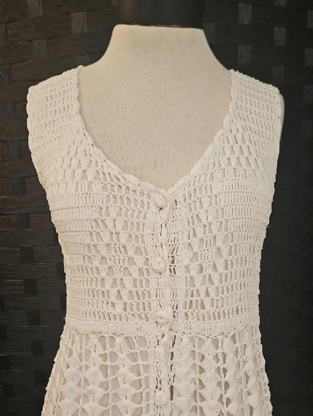 Sunny Blossom White Crochet Dress Small